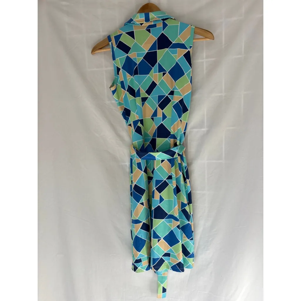 J.Mclaughlin Dolly Catalina Cloth Sleeveless Collared Shirt Dress, XS green Blue - Image 3