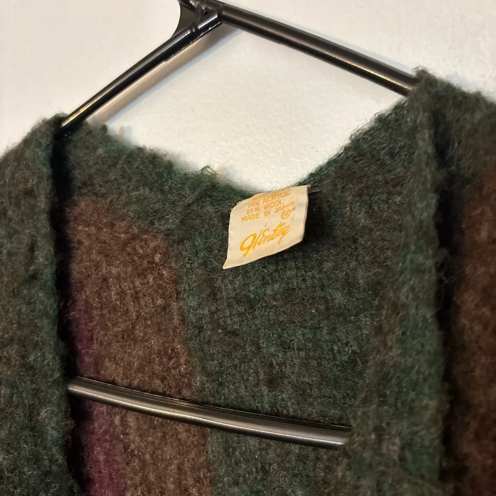 Vintage Vinty Wool Blend Poncho Shawl – Earth Tone Stripes – Made in Japan Brown Size undefined - Image 5