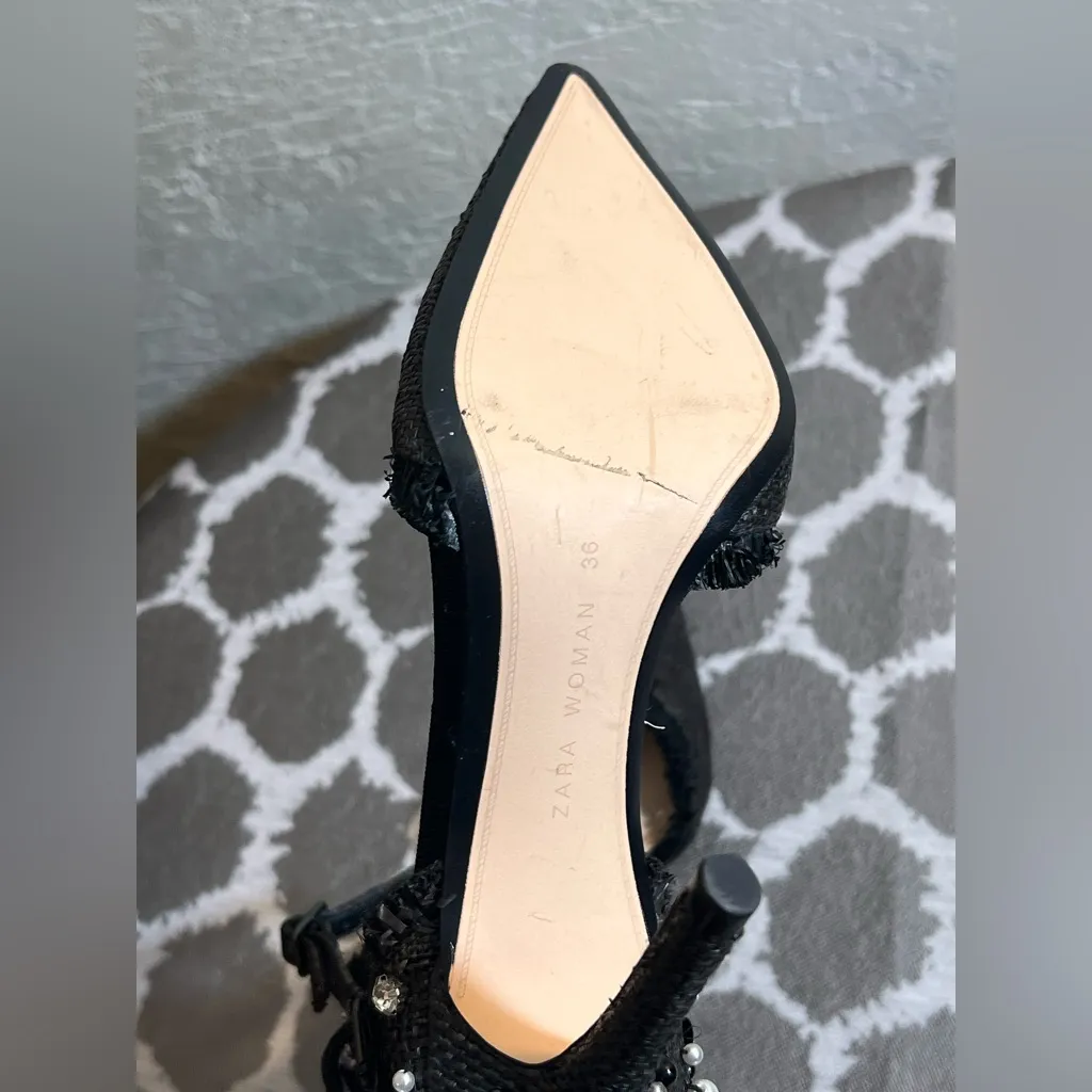 Zara Black Heels Embellished Ankle Strap EU 36 US 5.5 - Image 9