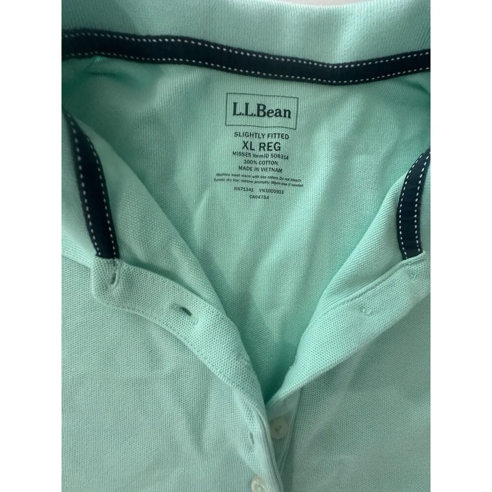L.L. Bean Polo Shirt Womens XL Solid Mint Short Sleeve Cotton Preppy Golf Tennis - Image 3