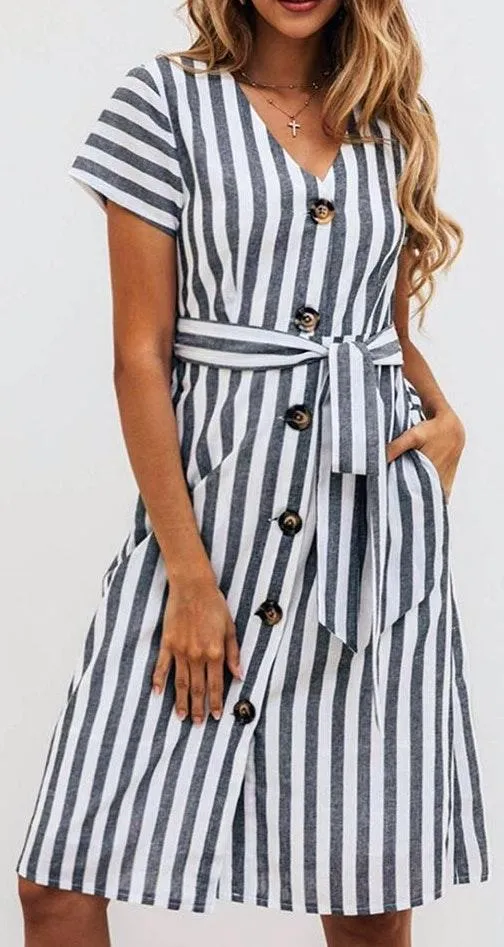 Stripped Midi Dress Gray - Image 2