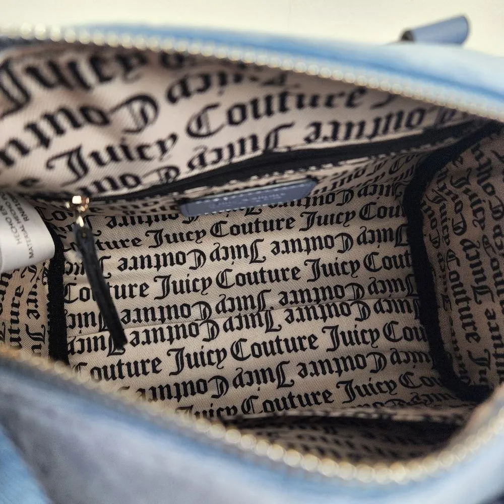 Juicy Couture Bag Obsession Satchel Slate Blue Velvet Rhinestones Purse Handbag - Image 12