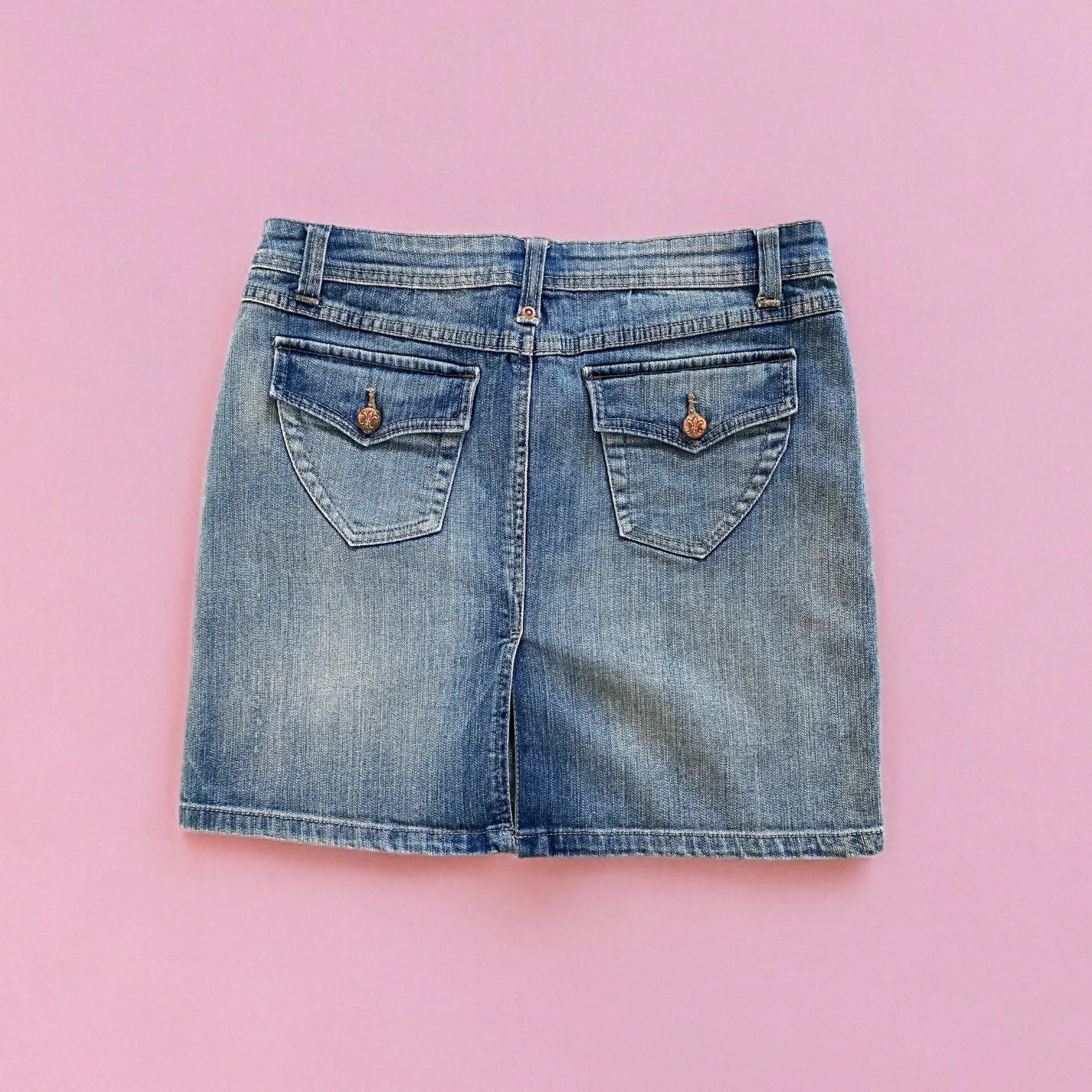 Vintage Y2K Denim Mini Skirt Faded Distressed size 7 No Boundaries Grunge Preppy - Image 3