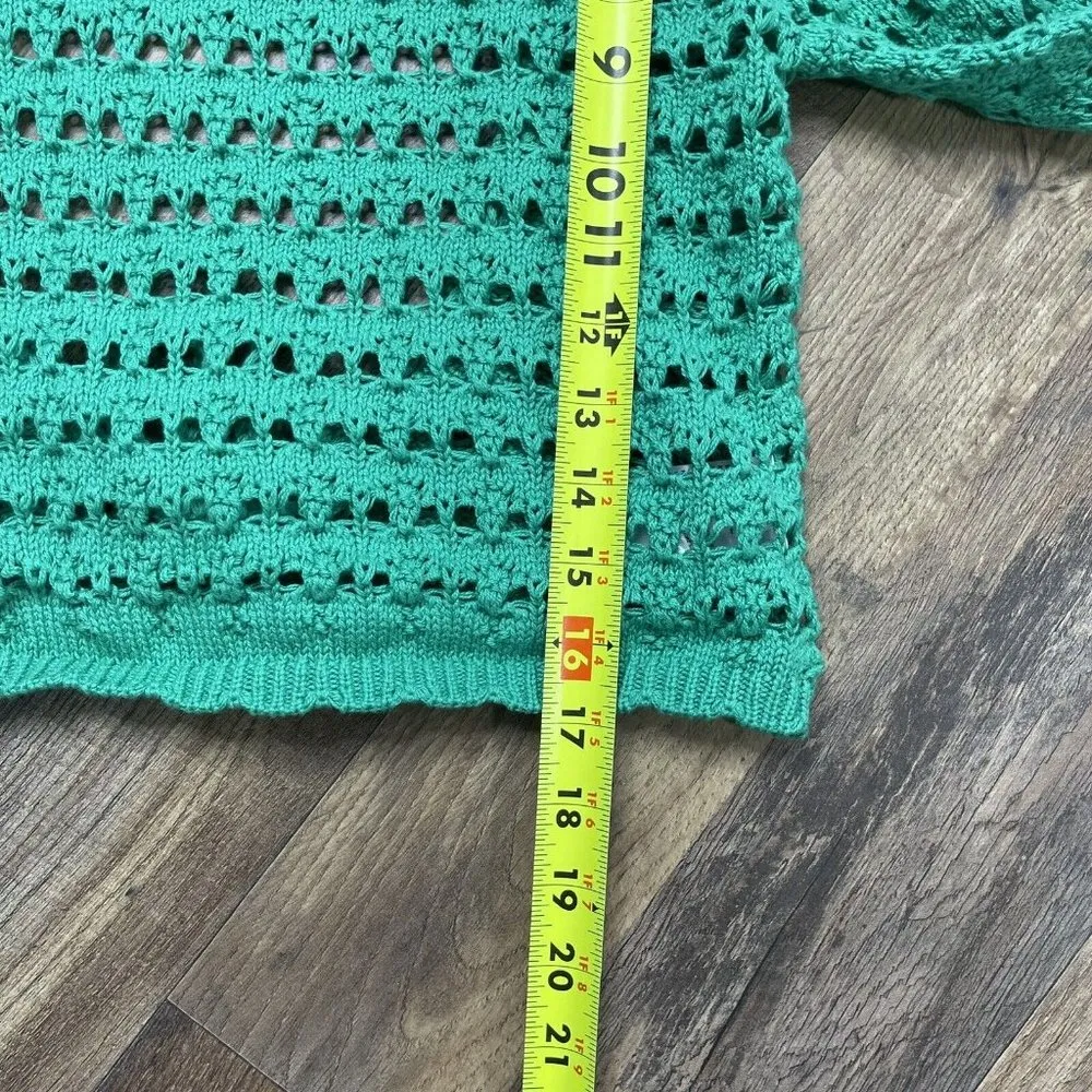 Free People Beach Green Crochet Cropped Sweater Open Back Womens Small Cotton - Image 6