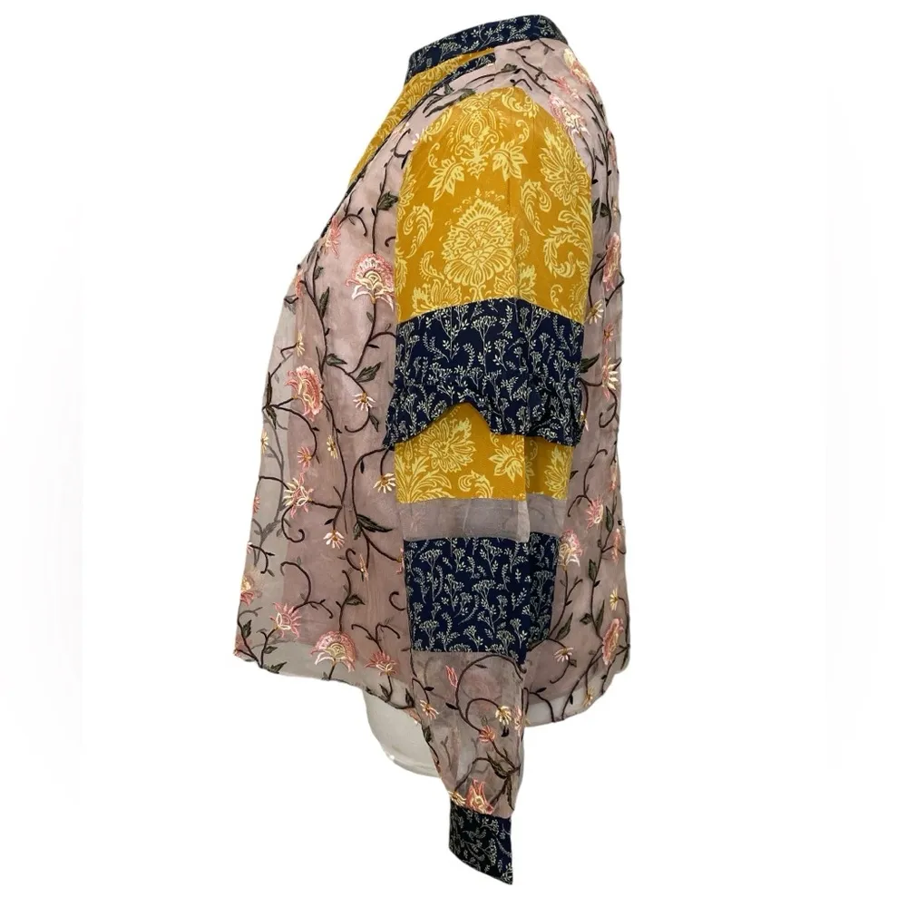 Anthropologie Let me be love actually boho embroidered silk blouse Size L - Image 5