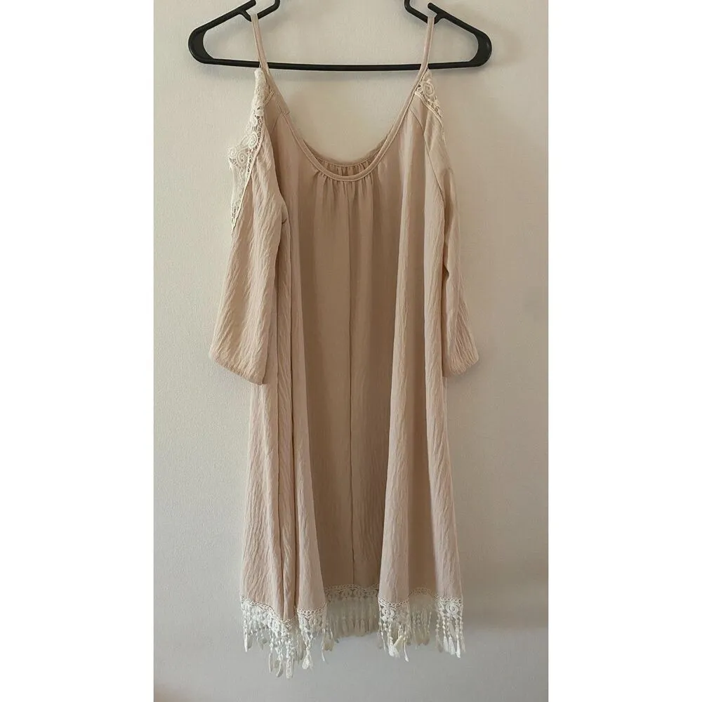 Shein Beige Coverup Fringe Women's Sz Medium - Image 5