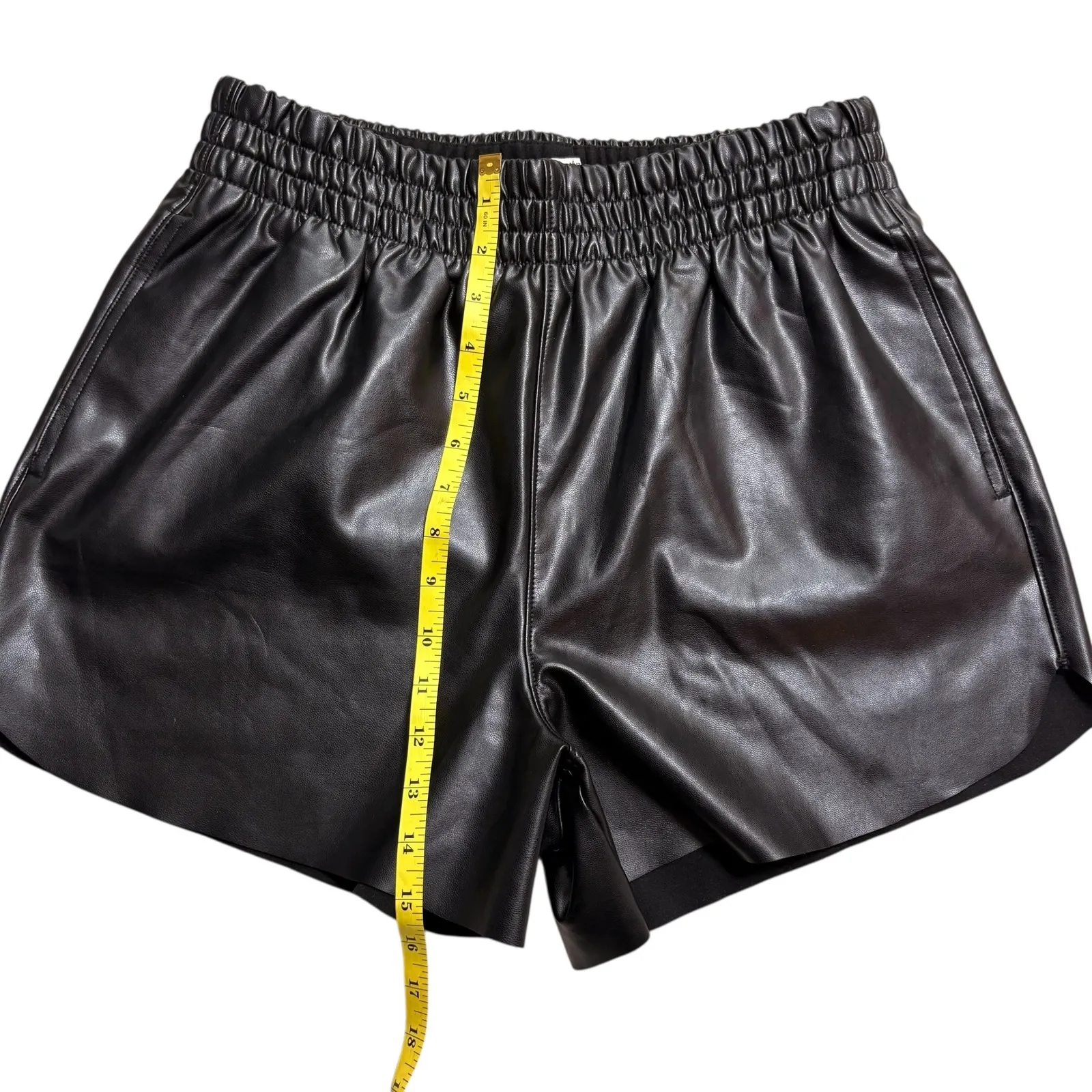Abercrombie Fitch‎ Vegan Leather Shorts Black Elastic Waist Size M - Image 6