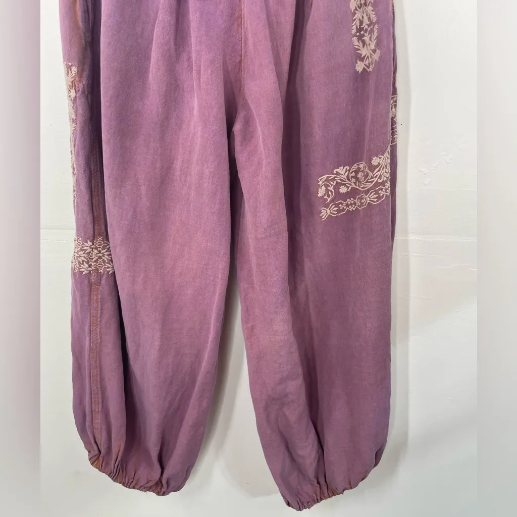 Anthropologie Boho Embroidered Parachute Pants size XS purple distressed - Image 7