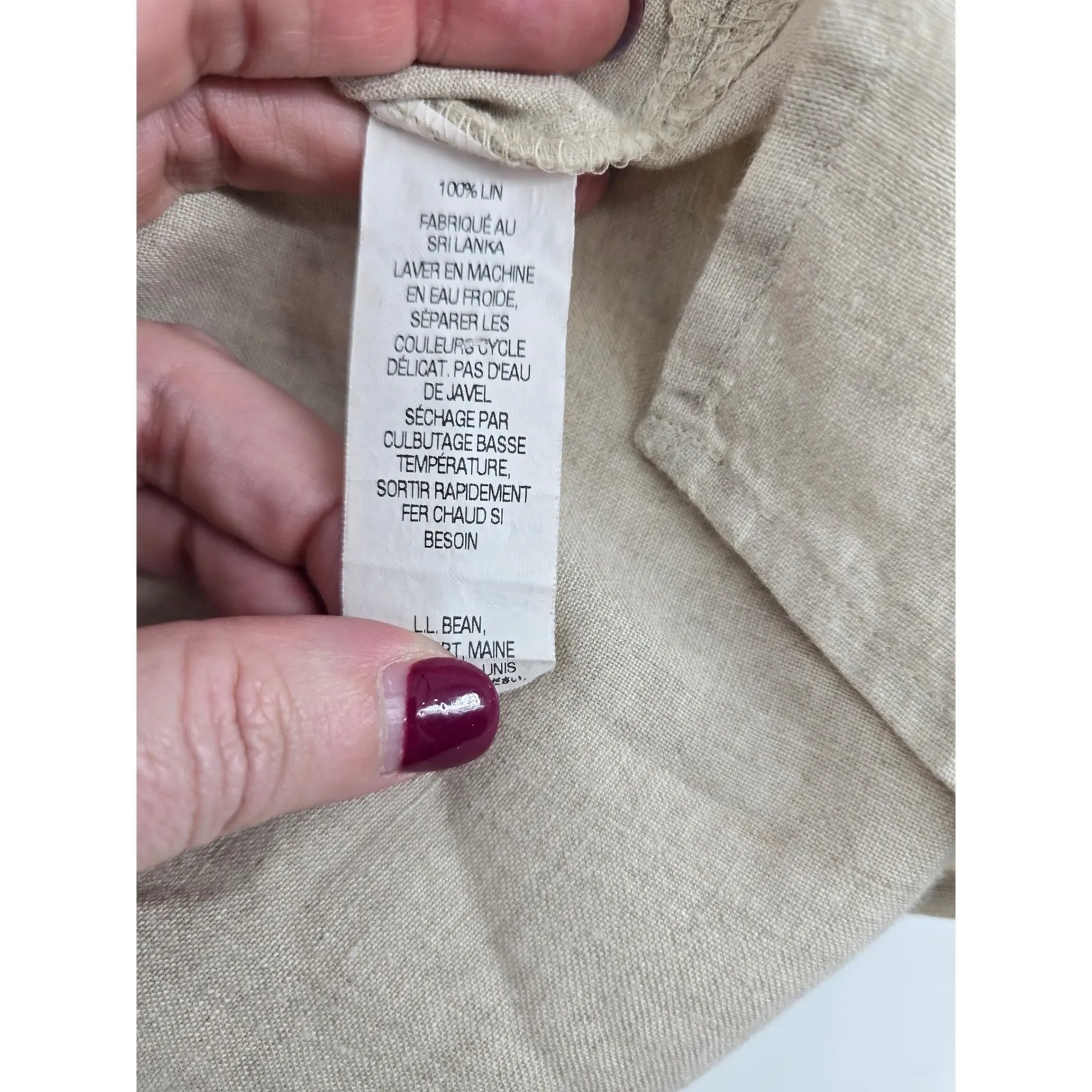 L. L. Bean Linen Button Down Shirt Long Sleeve Beige Relaxed Fit Large Petite Tan Size undefined - Image 4