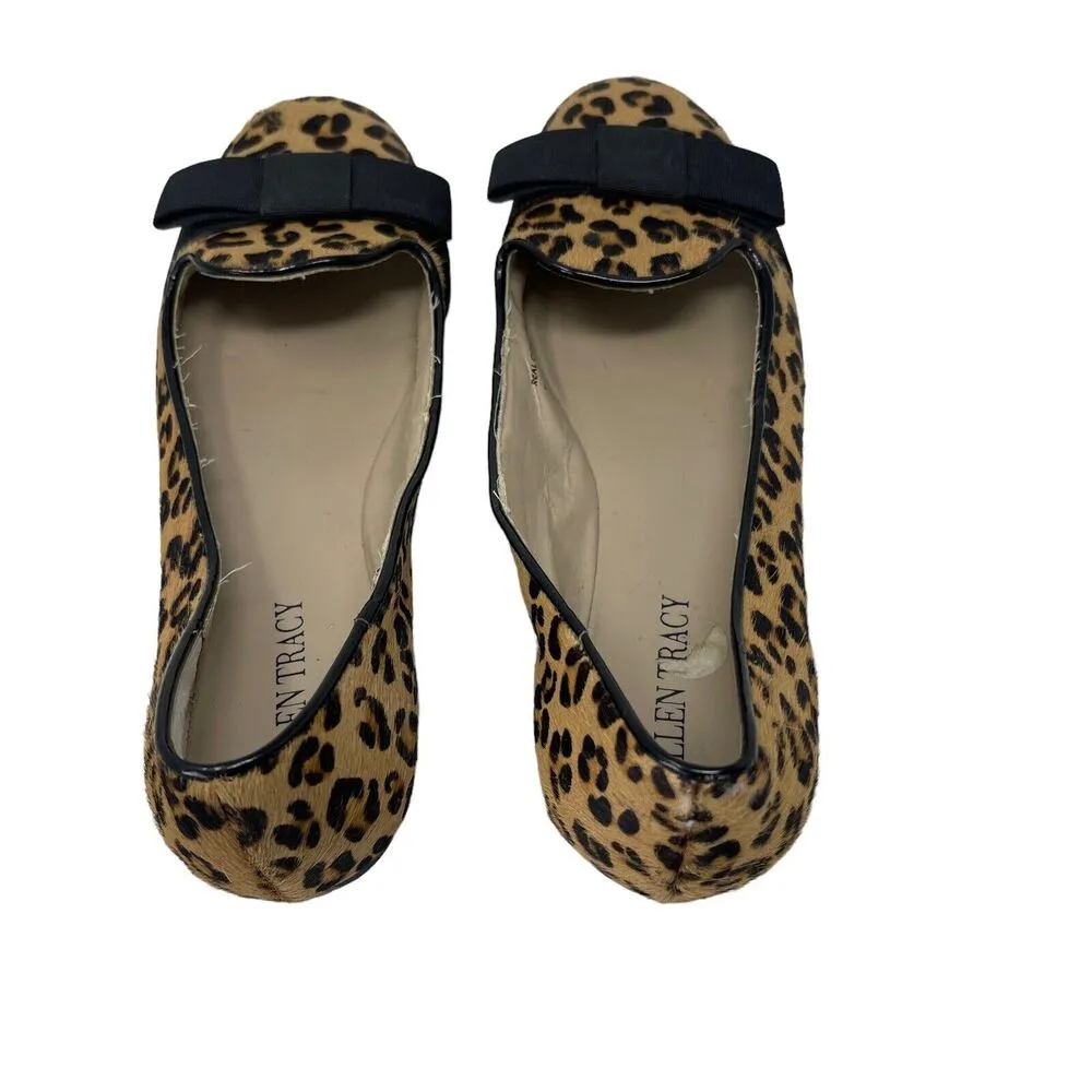 Ellen Tracy Bethesda Leopard Print Bow Calf Hair Flats Slip On Career Womens 6.5 - Image 3