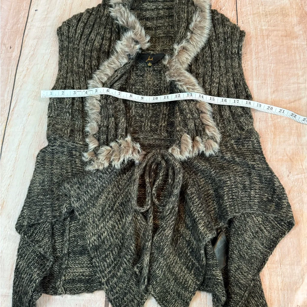 Jack Asymmetrical Knit Faux Fur Trim Sweater Jacket Vest Size Small Y2K - Image 2