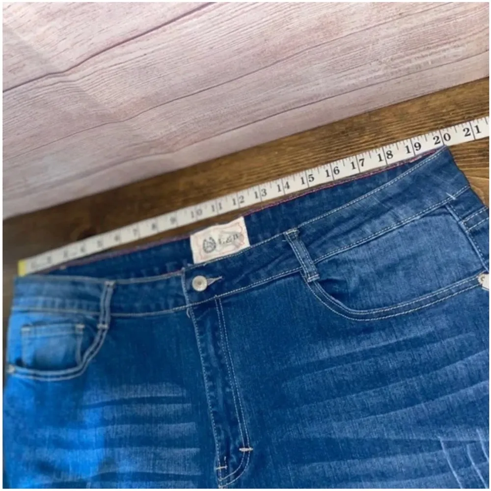 L&B Women's Jeans plus Size 20 Blue Denim Animal Print Patch Cuffs pant leopard - Image 10