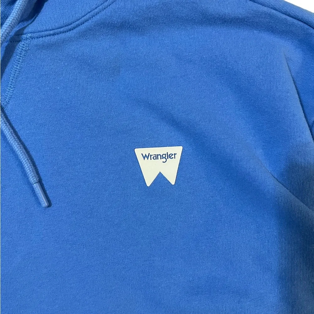 Wrangler Cropped Hooded Sweatshirt Pullover Blue Large - Image 3