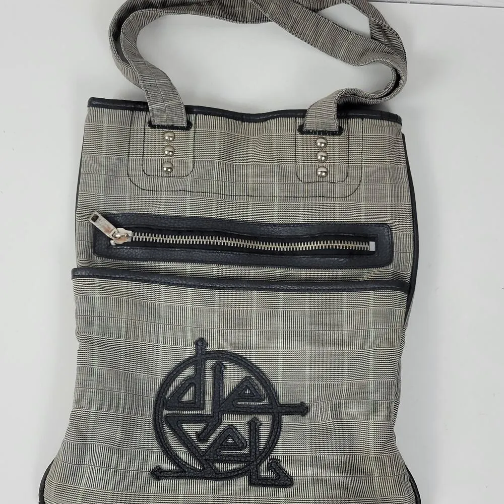 Diesel Women's Tote Gray OS Plaid Check Leather Trim Double Strap Shoulder Bag - Image 3