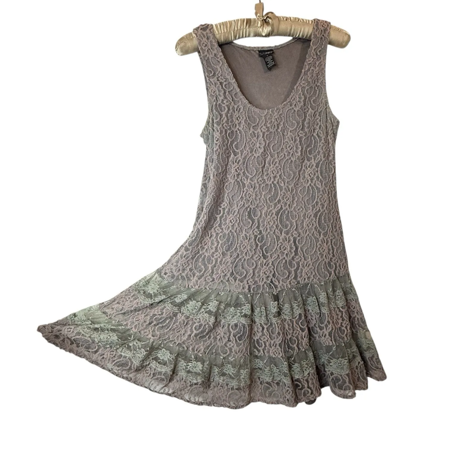Vintage Y2K Daytrip Dress‎ L Buckle Fairy Festival Crochet Lace Overlay Tiered - Image 2
