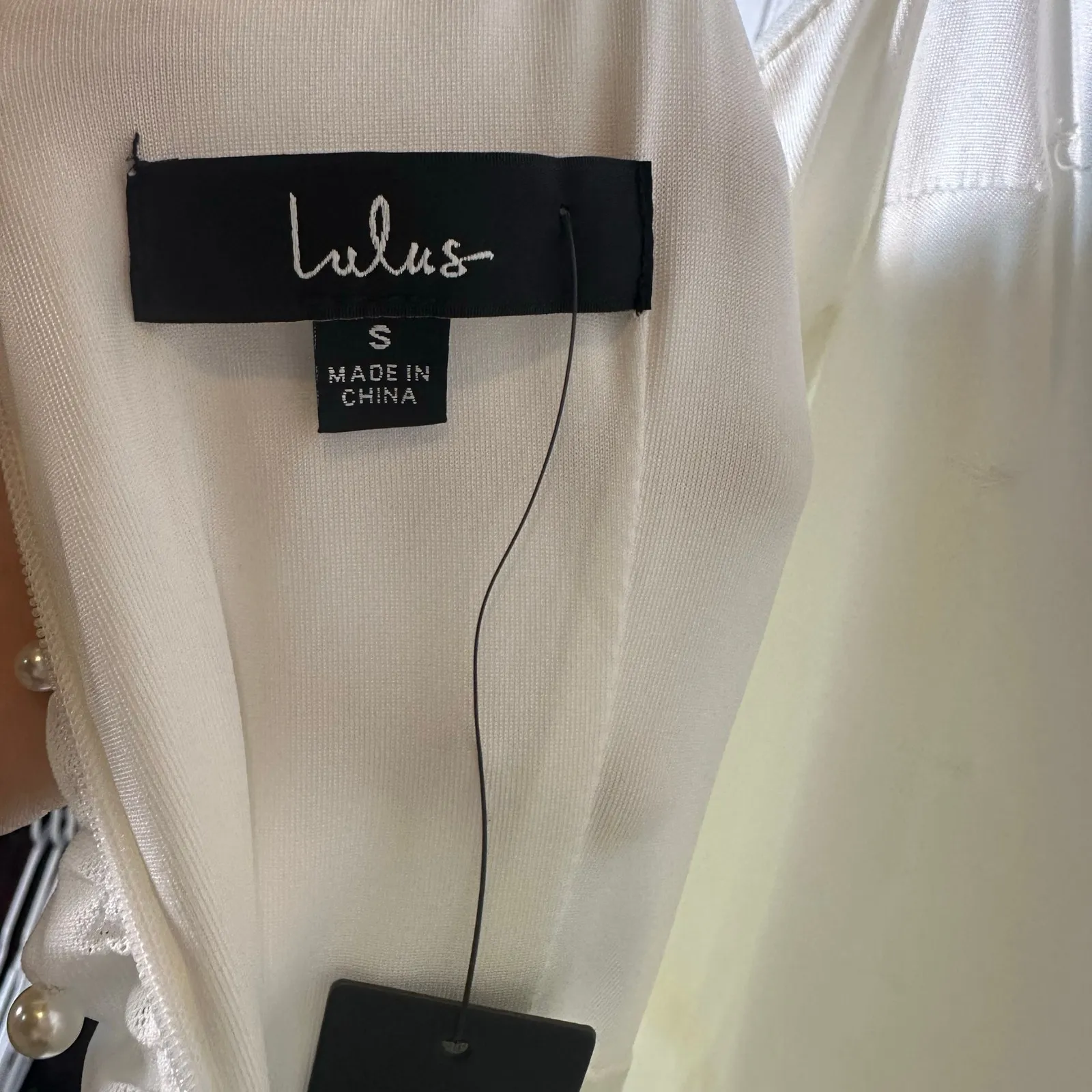 Lulus White Ruched Pearl Bodycon Midi Dress NEW - Image 5