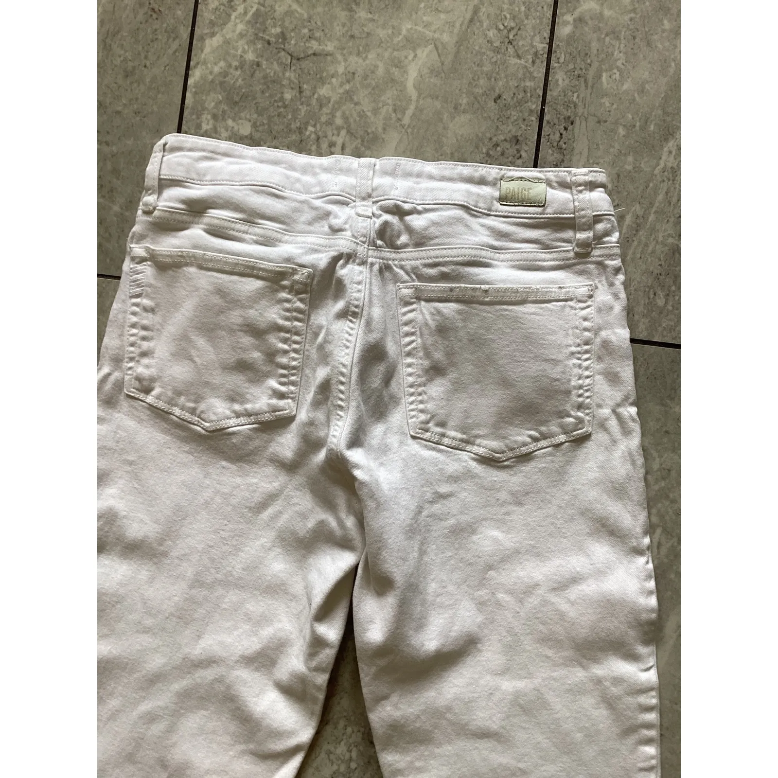 PAIGE Amber White Cropped Frayed Hem High Rise Straight Leg Jeans Size 29 - Image 5