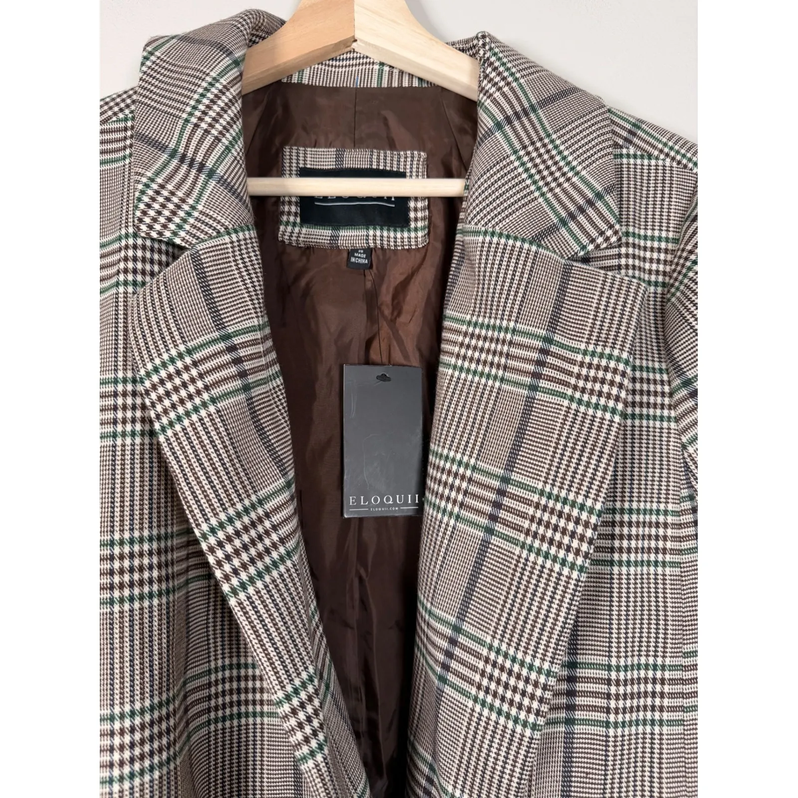 NWT ELOQUII Plaid Blazer Tie Waist Jacket Women Size 20 Brown Green Formal - Image 2