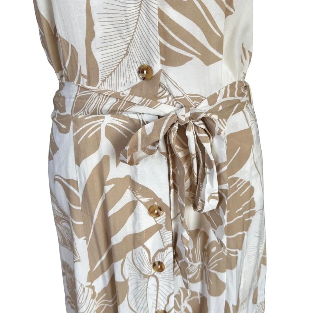 Calvin Klein beige and cream collared button down short sleeve midi dress size 4 - Image 6