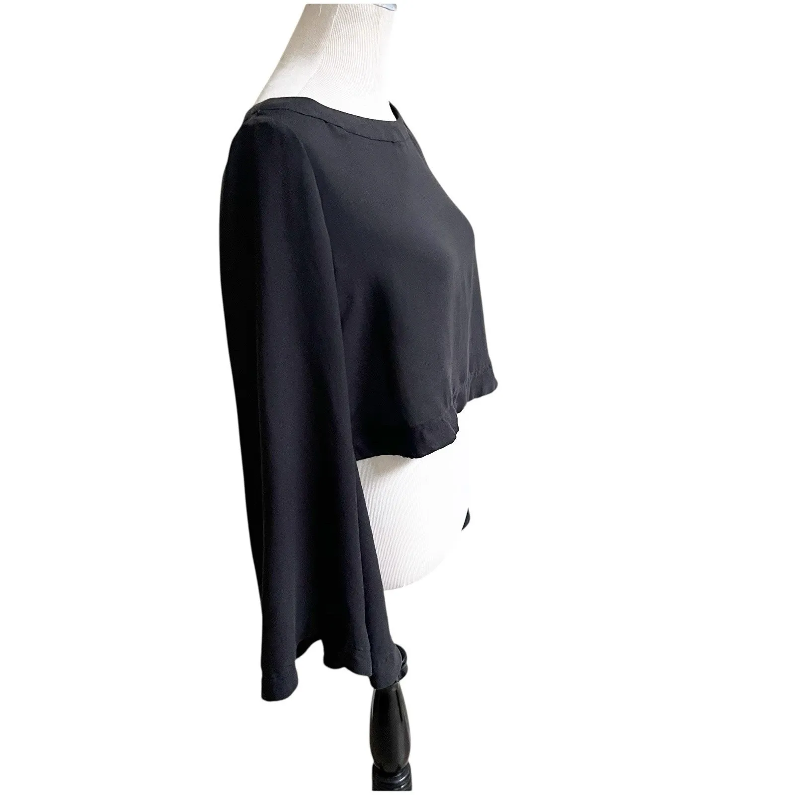 Free People Black Semi Sheer Cropped Bell Sleeve Blouse Size XS Gothic Vamp - Image 2