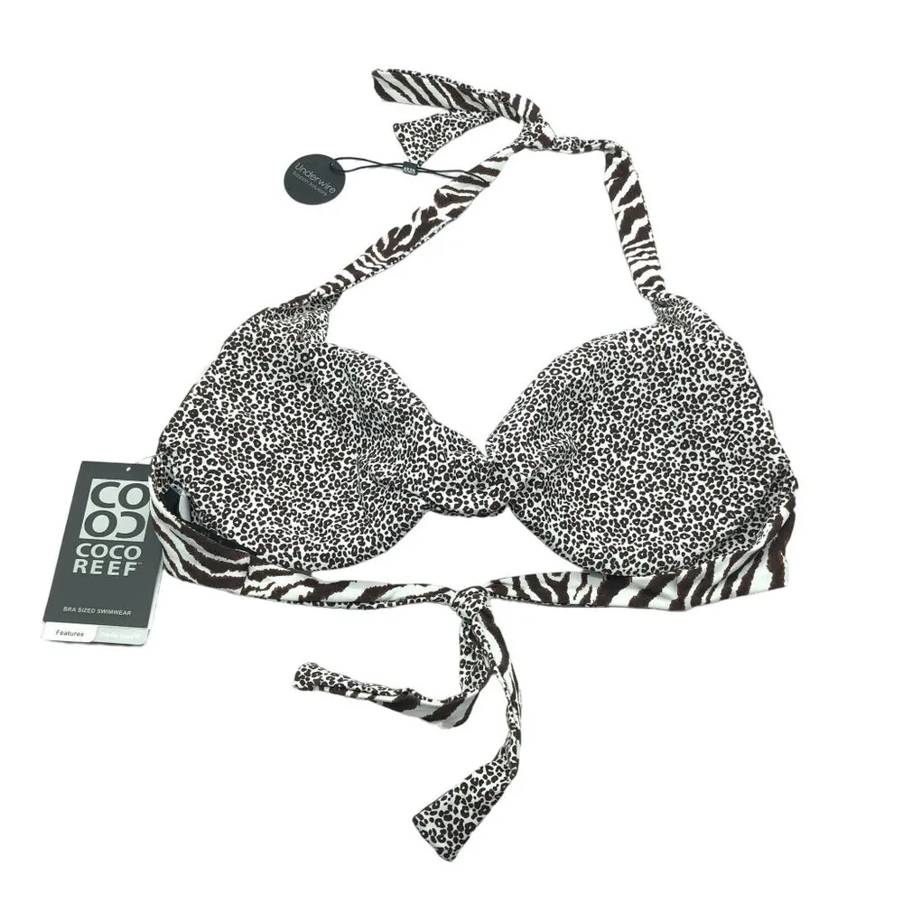 Coco Reef Bikini Top Bra Sized Twist Reversible Underwire Cheetah Brown 36/38D - Image 5