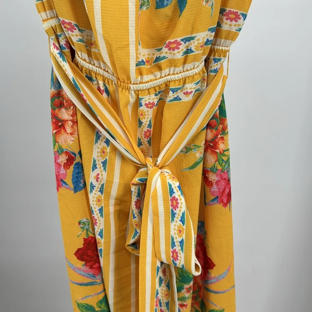 Flying Tomato Floral side slits off the shoulder ruffle Maxi Dress tie waist L - Image 9