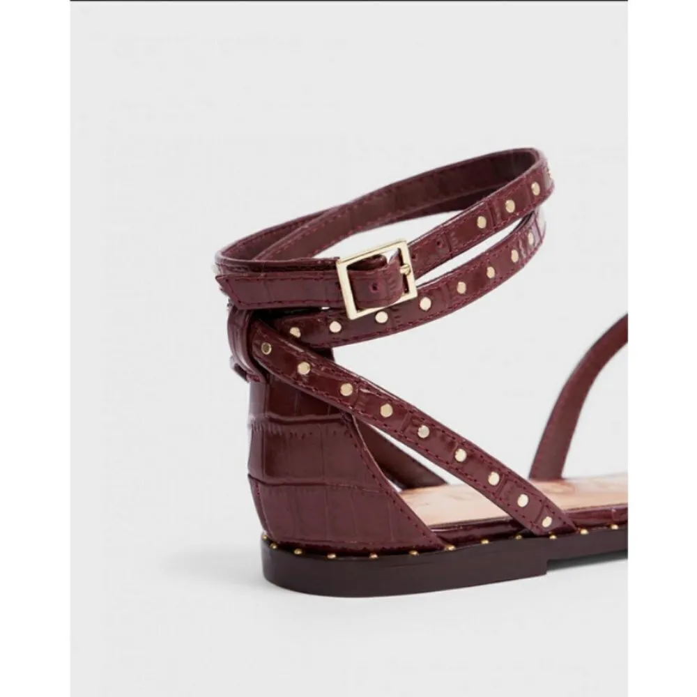 💕TED BAKER LONDON💕 Mathar Flat Studded Gladiator Sandal ~ Dark Brown 38.5 NWT - Image 9