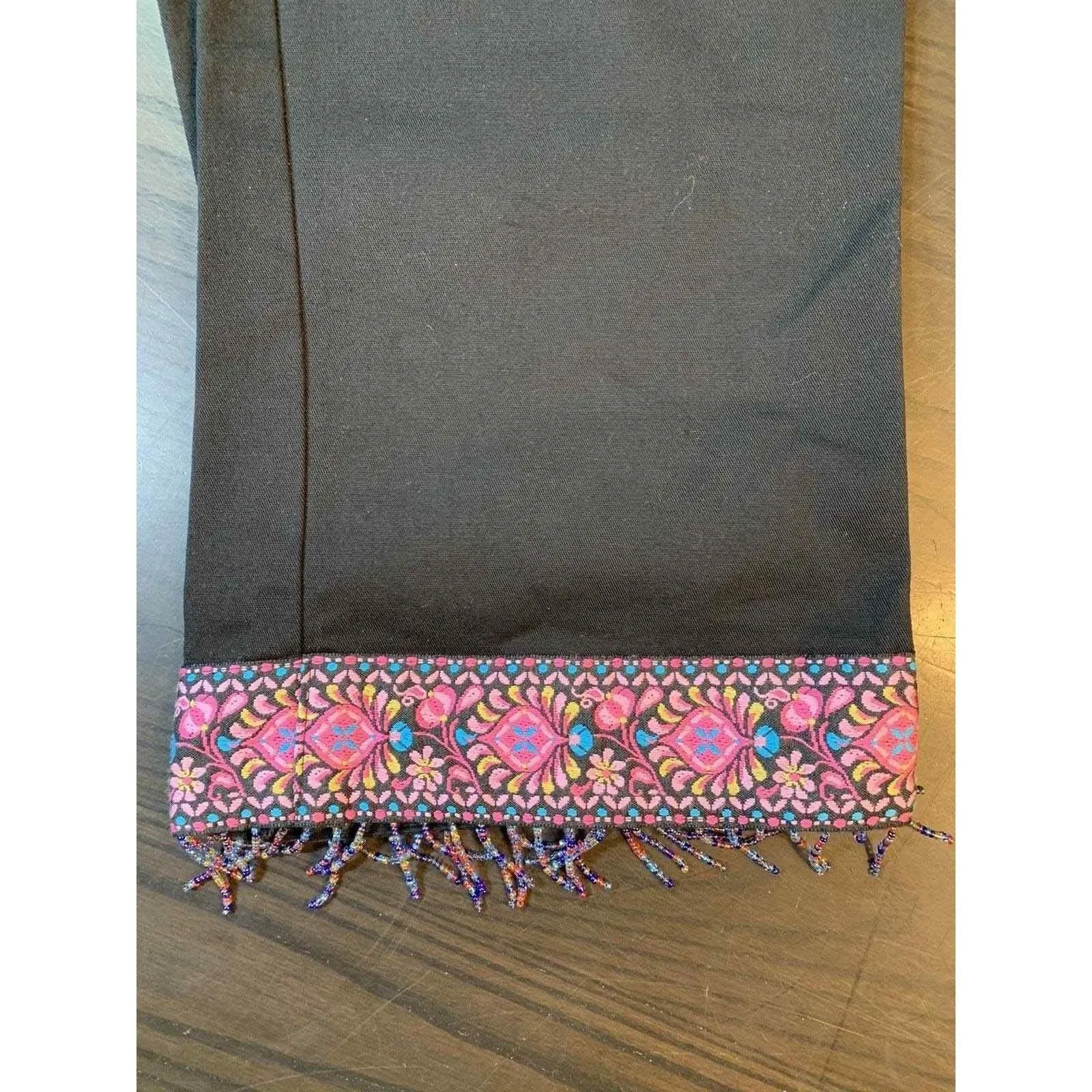 California Style Pants Womens Medium Black Boho‎ Embellished Beaded Ribbon Artsy - Image 11