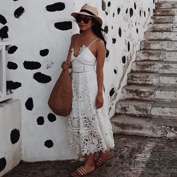 Free People South of the Equator Midi Dress White Lace Size 2 Boho Rare Floral - Image 4