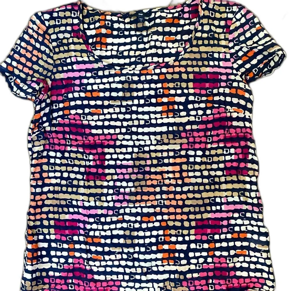 Gap Multicolor Silk Short Sleeve Top Blouse Size Small - Image 5