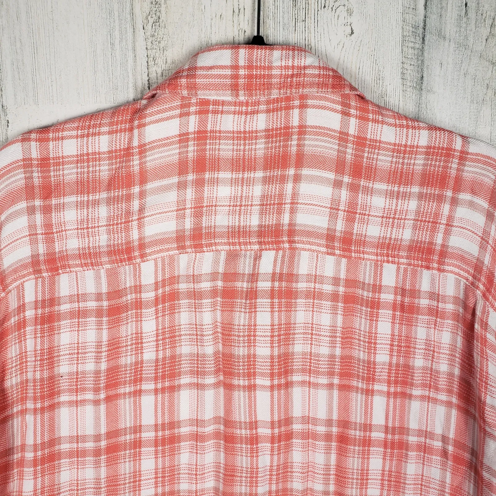 Calvin Klein Jeans Coral Orange Plaid Long Sleeve Button Down Shirt Size Large - Image 7