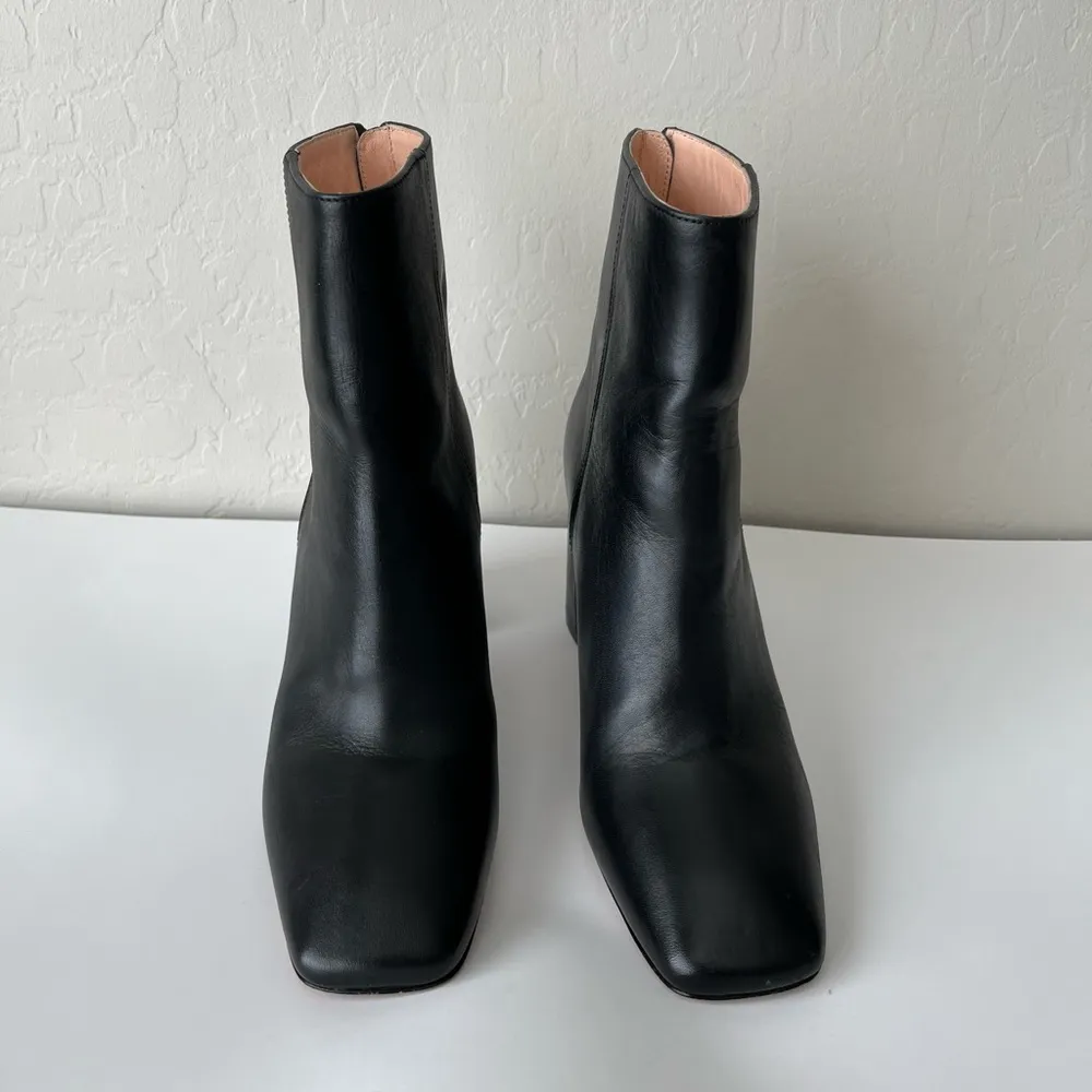 J. Crew Squared Toe Soft Leather Block Heel Ankle Boots Black Size 10 - Image 3