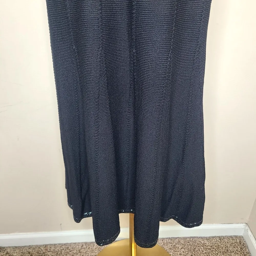 St John Evening Santana Knit Black Fit And Flare Sequin Hem Women's Skirt Size 4 - Image 4