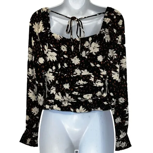 LULU'S Chic Validation Black Floral Print Ruched‎ Long Sleeve Top NWT Size Small - Image 8