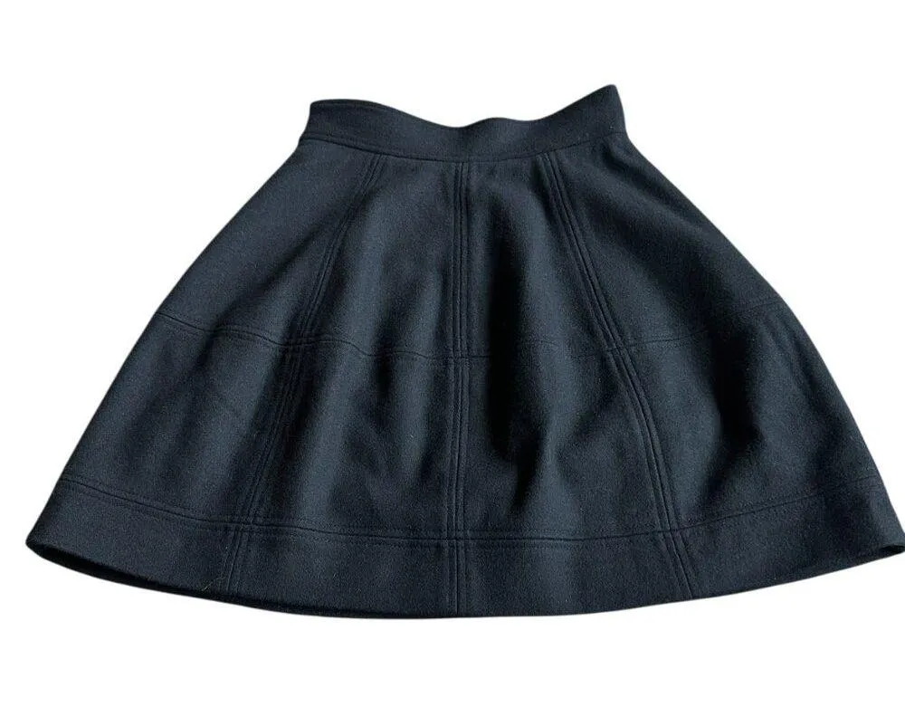 Theory Black A-Line Wool Blend Skirt Mini Length Stitching Size 0 Women's - Image 6