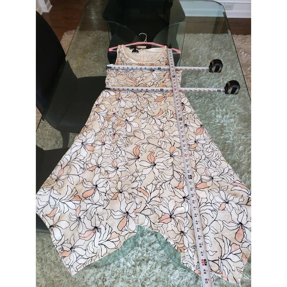 Jones New York Maxi Dress Linen 6 Ivory Floral Handkerchief Back Zip Square Neck - Image 7