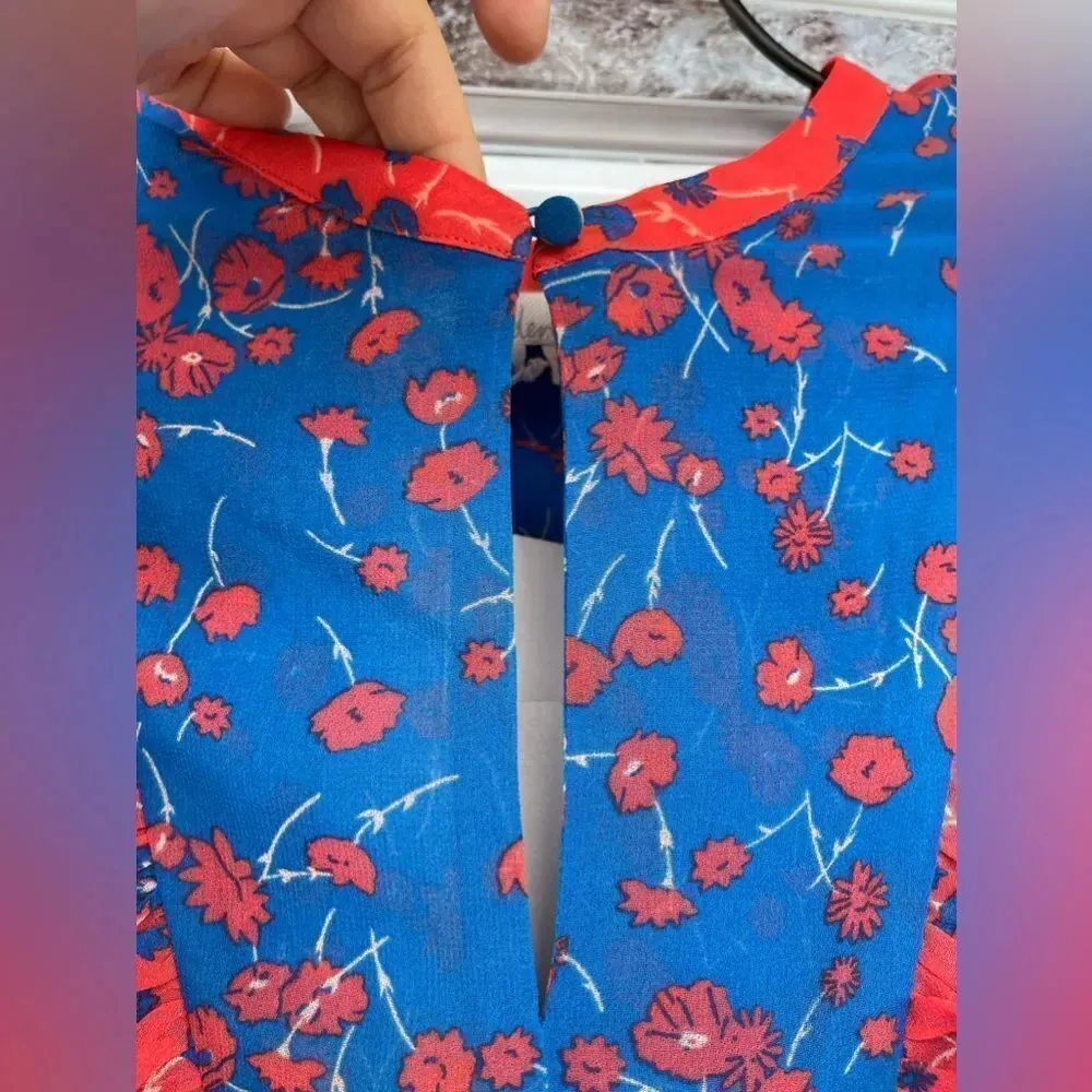 Boden Elise Coral Cyan Meadow Floral Midi Dress 8 Blue - Image 4