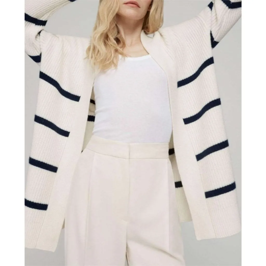 NWT NakedCashmere Cove Cardigan in Ecru Navy Stripe Cashmere Oversized Sweater S White - Image 2