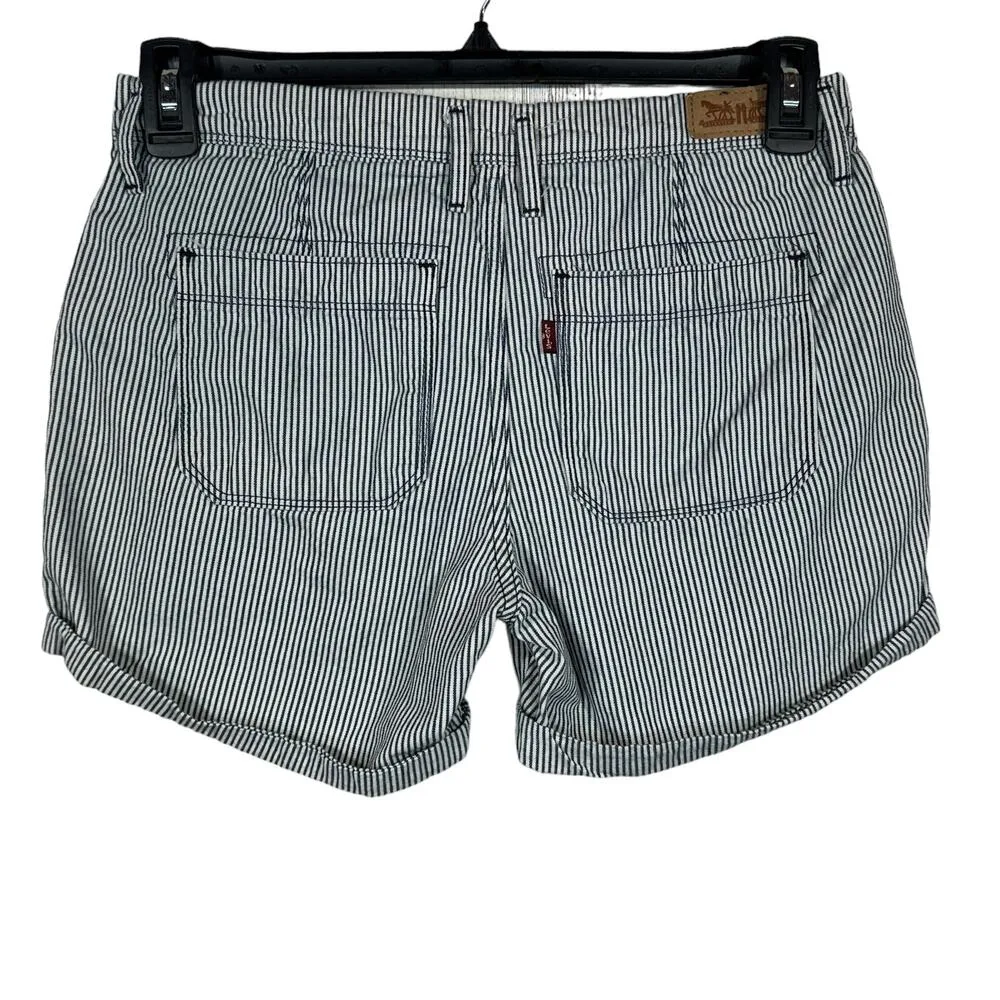 Levi’s SZ W27 Cuffed Shorts Striped Zip-Fly Mid-Rise Pockets White Blue - Image 4