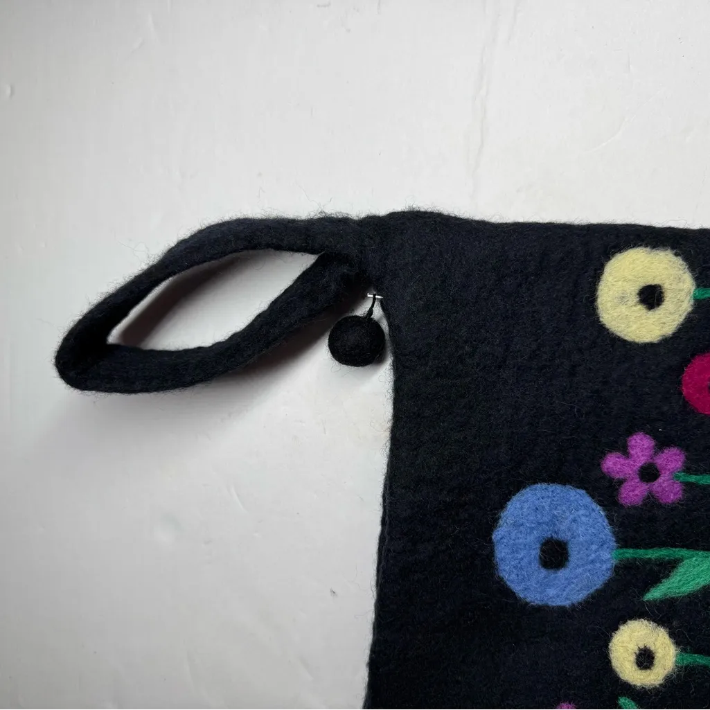 Frabjous Fibers wool Black wristlet Colorful Floral Design felted boho - Image 11