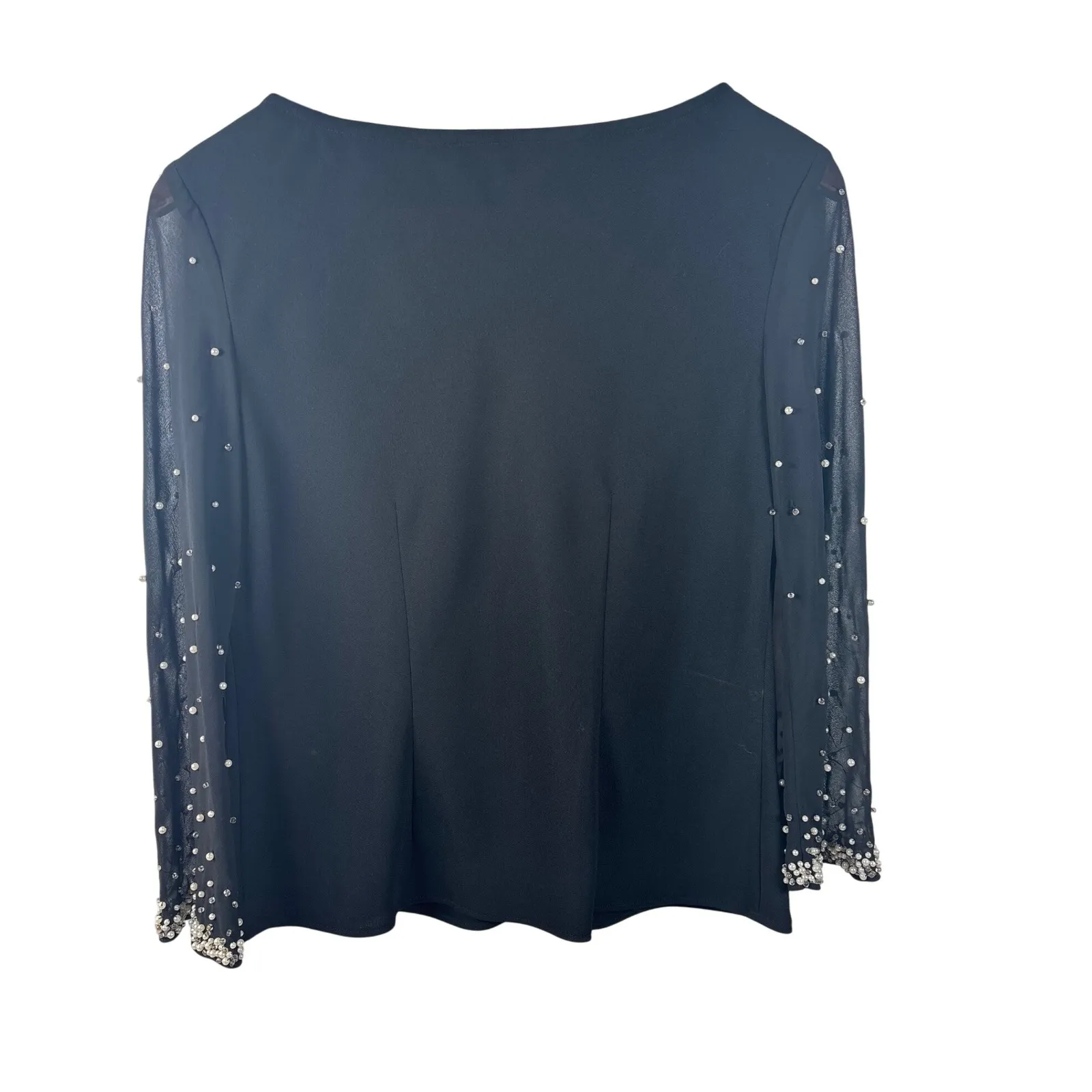 SL Fashions Vintage 10P Black Cowl Neck Sheer Beaded Pearl Sleeve Blouse Holiday - Image 5