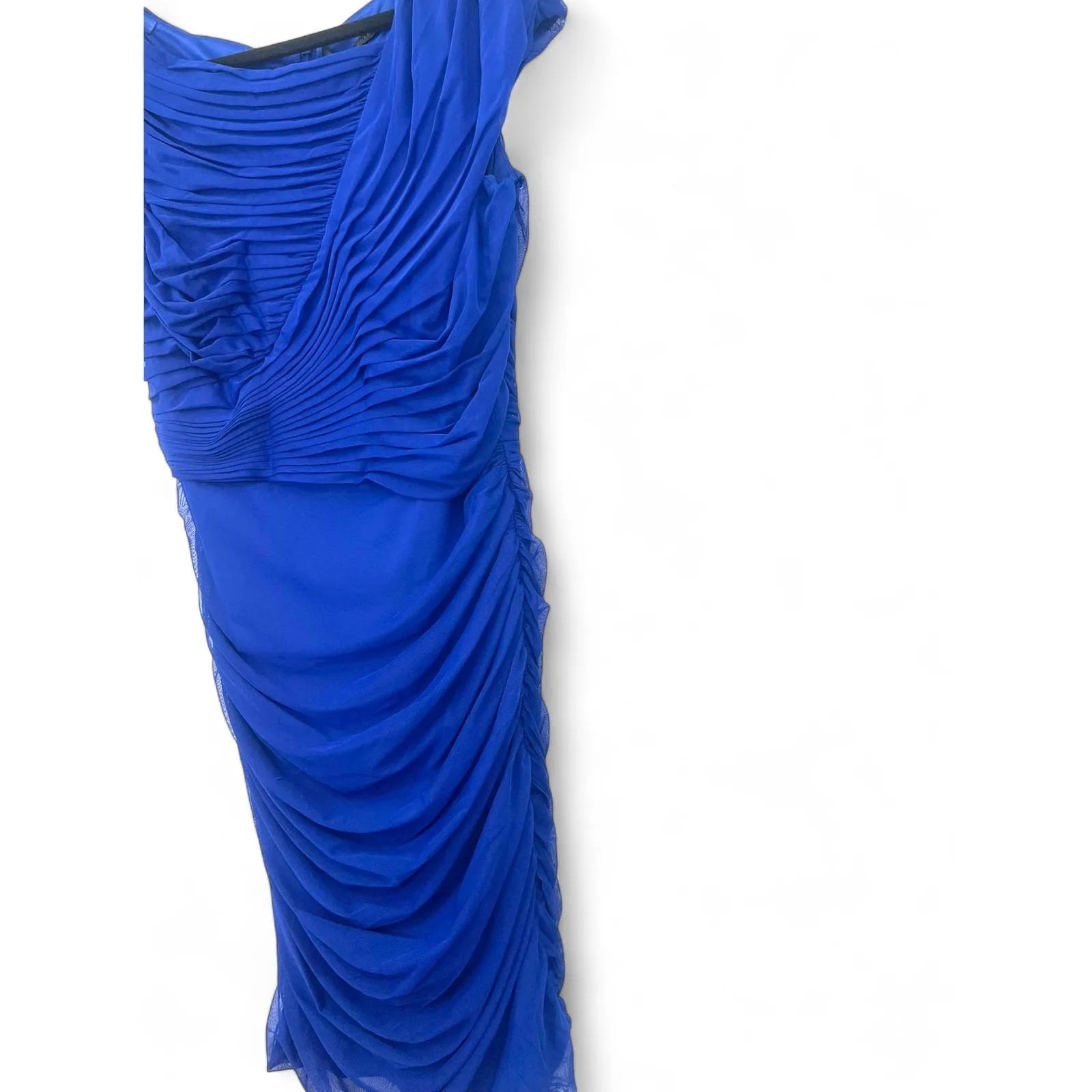 Tadashi Shoji 8 royal blue ruched cocktail dress asymmetrical Fitted Flattering - Image 2