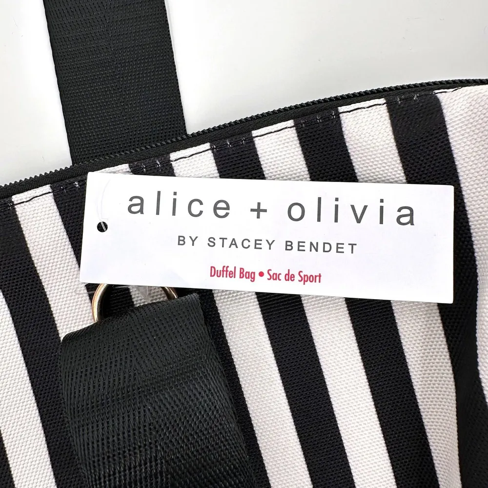 Alice + Olivia Duffle Bag Black and White Positano Stripe Weekender Tote - Image 6