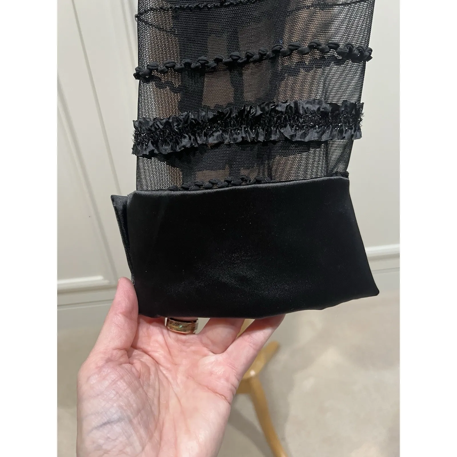 JS Collection Woman Black Ruffle Sparkle Mesh Bolero Shrug Size 24R Formal - Image 3