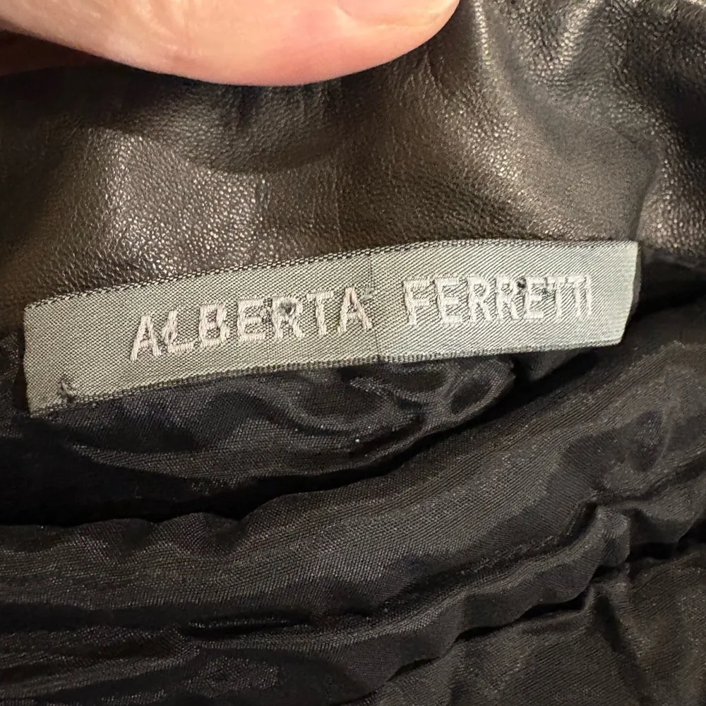 Alberta Ferretti Italy leather wool blend LBD black dress sz 6 - Image 3