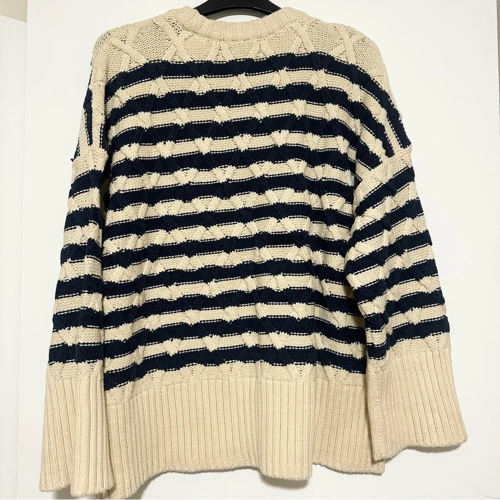 NWT Madewell Cable-Knit Oversized Sweater in Stripe Large - Image 3
