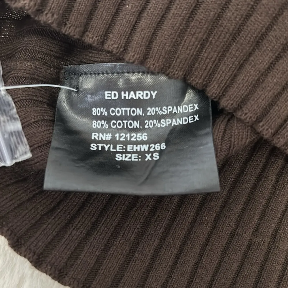 Ed Hardy Brown Ribbed Rhinestone Cold Shoulder Sweater - Image 11