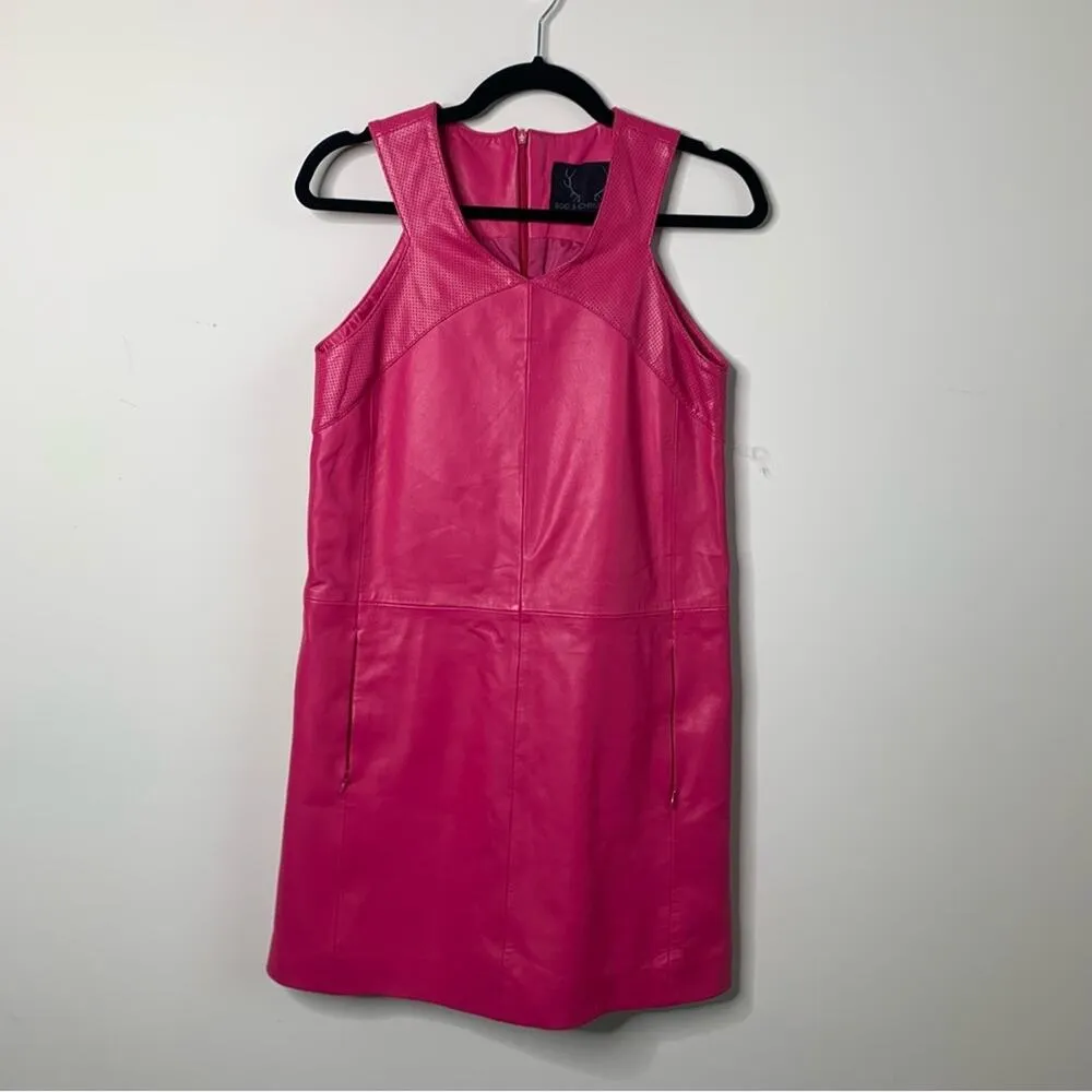 Bod and Christensen hot pink leather fuchsia shift dress size 4 NEW‎ barbie - Image 3