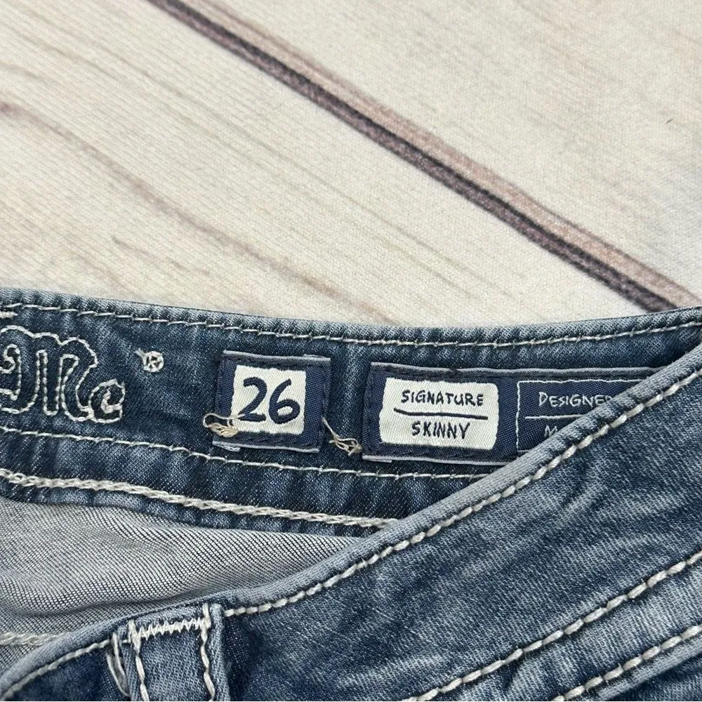Miss Me Jeans Size 26 Signature Skinny Low Rise Flap Pockets Embroidered Biker - Image 12