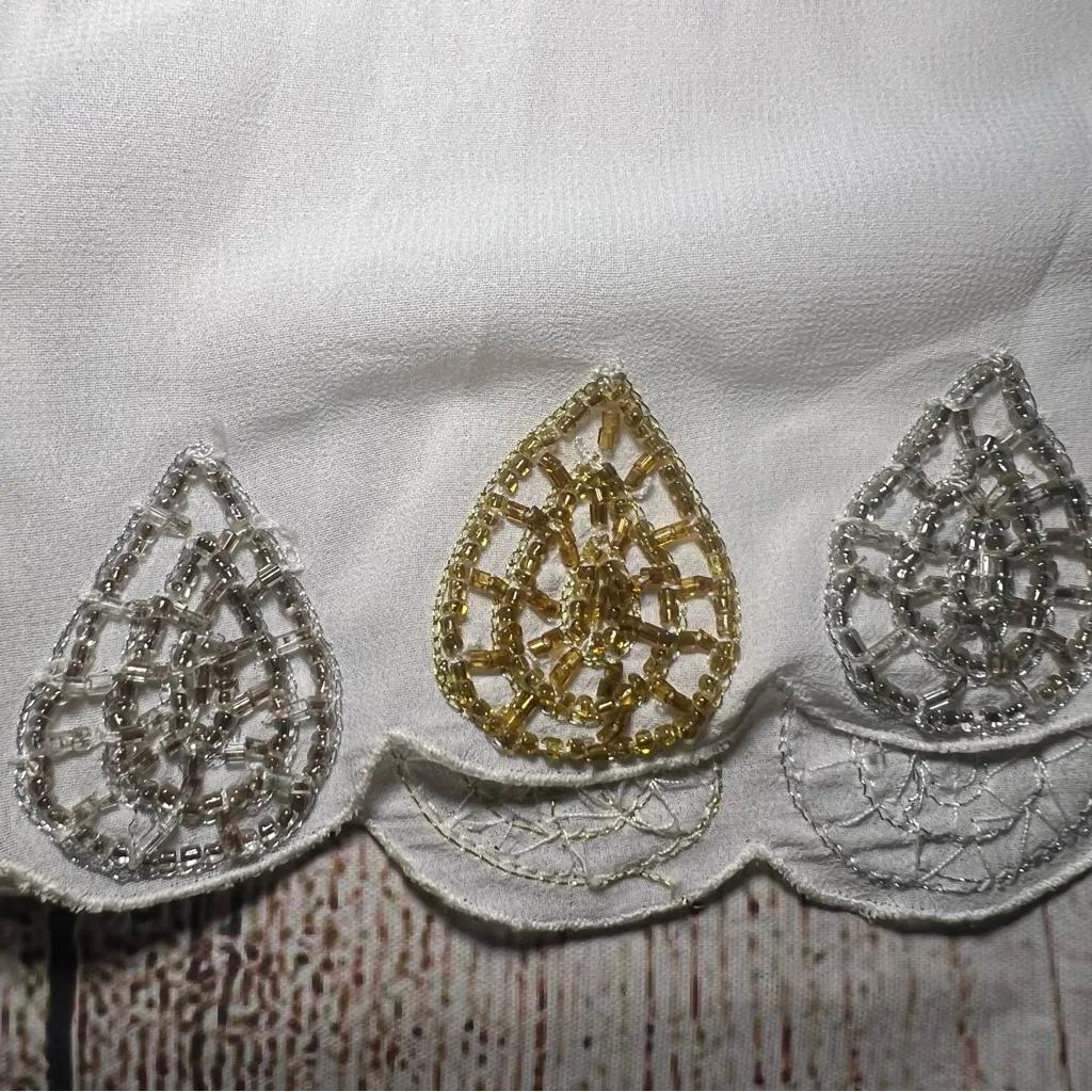 NEW Midnight Velvet Beaded Sheer Open Cardigan Women’s Size L Ivory Duster NWT White Size L - Image 10